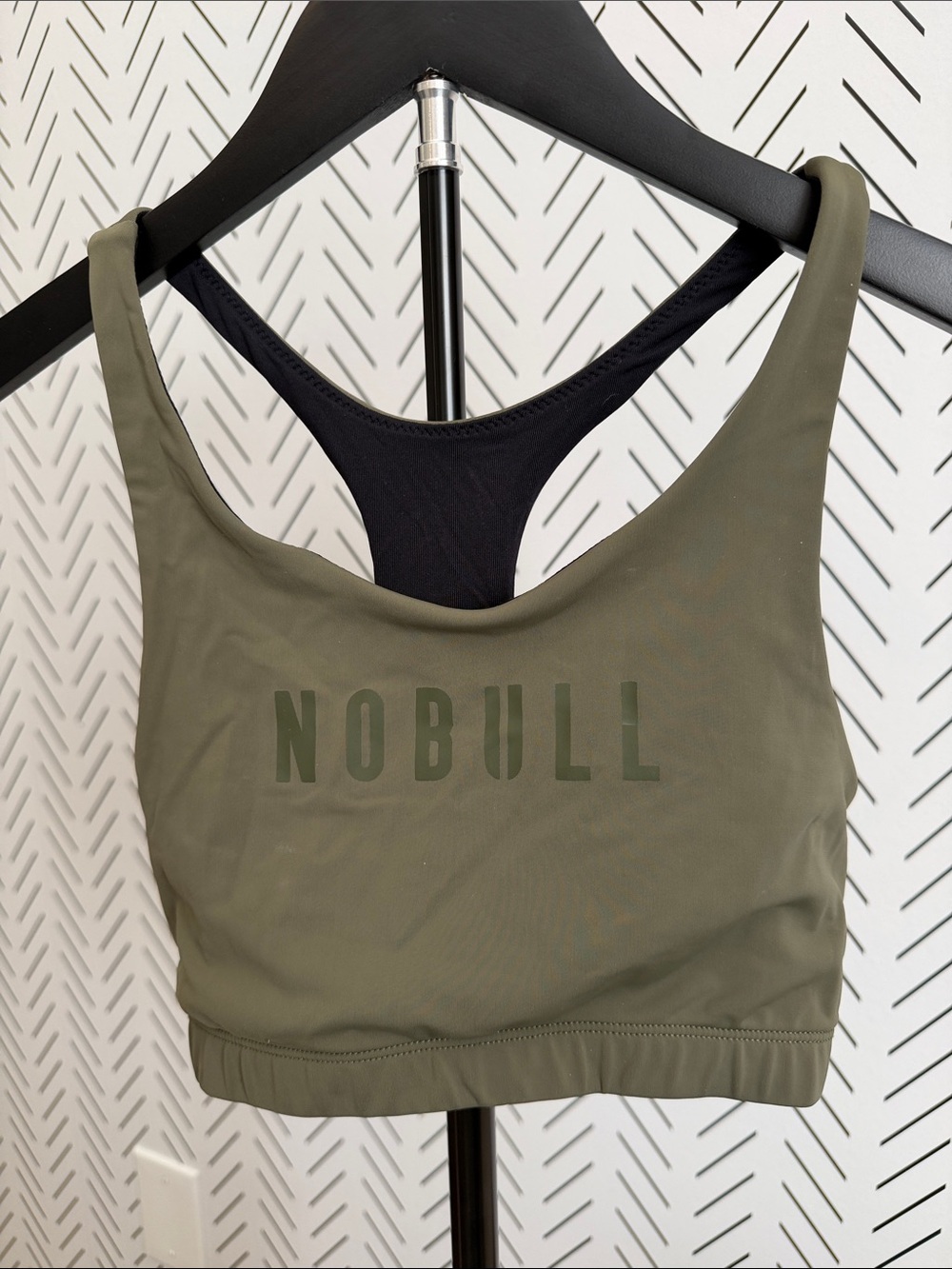 NOBULL Olive Green Racerback Swim Bikini Top with Black Lining